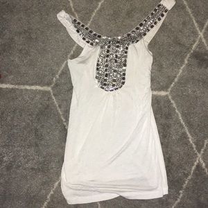 Lipstick White tank top with rhinestones